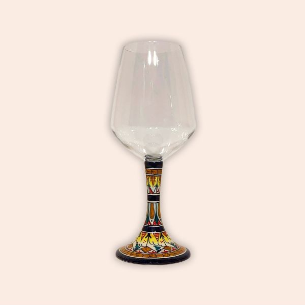 ELEGANT LEAD-FREE  CRYSTAL GLASS WITH CERAMIC STEM:  GEOMETRIC DESIGN IN BROWN cm.23h